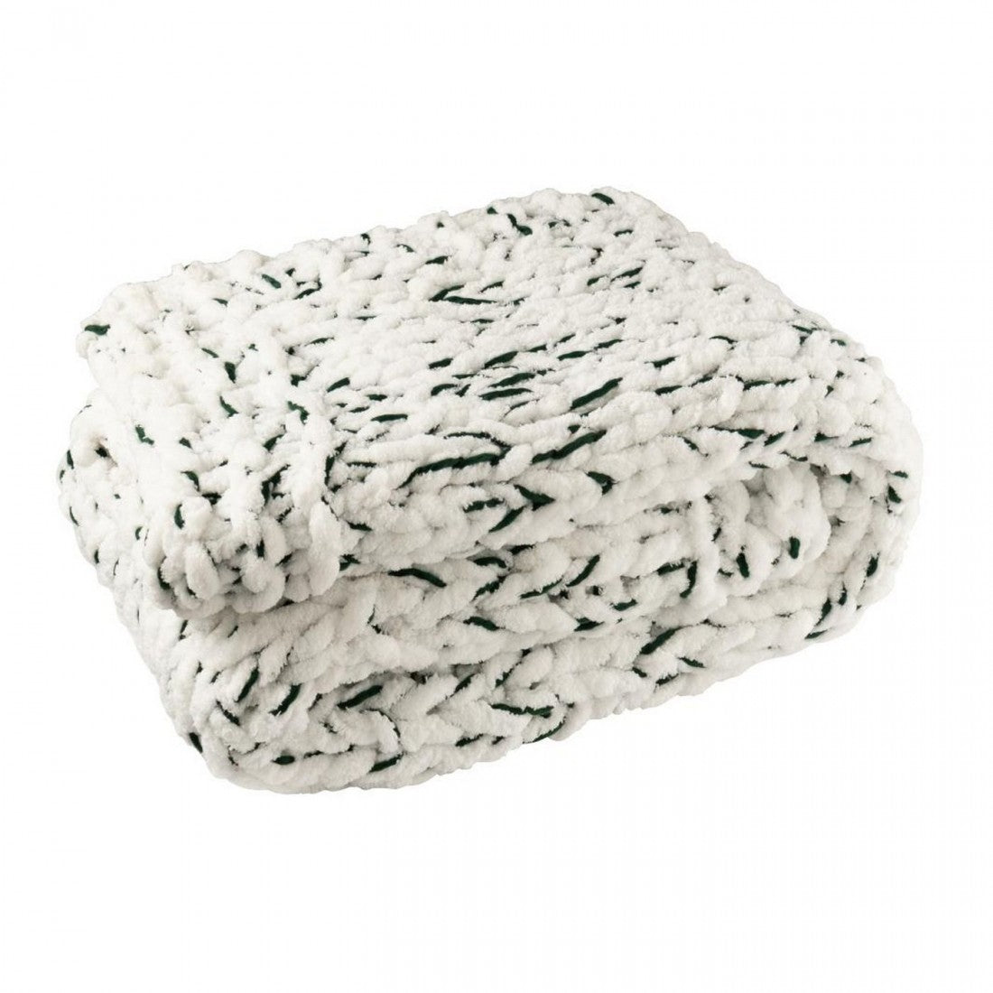 Manta de punto de poliéster blanco/verde oscuro J-Line