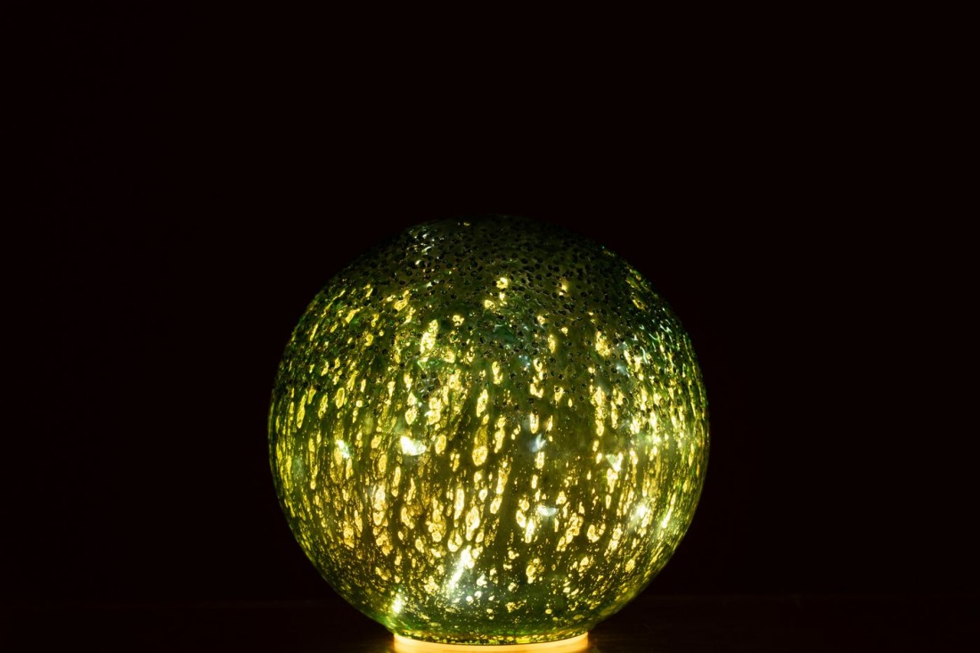 Bola LED de vidrio craquelado verde, set de 2, J-Line