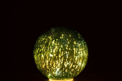 Bola LED de vidrio craquelado verde, set de 2, J-Line