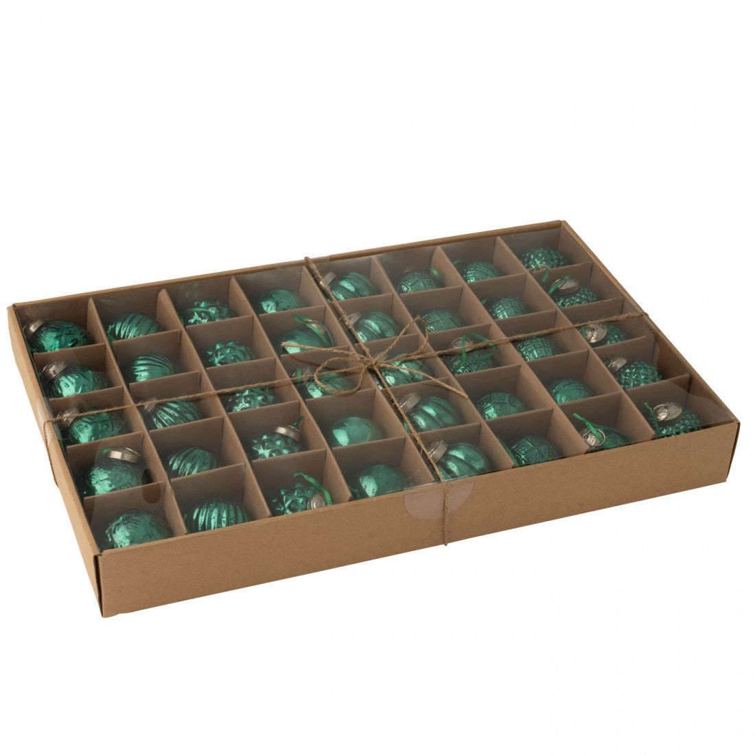 Caja de 40 bolas de Navidad, 8 patrones, cristal verde, J-Line