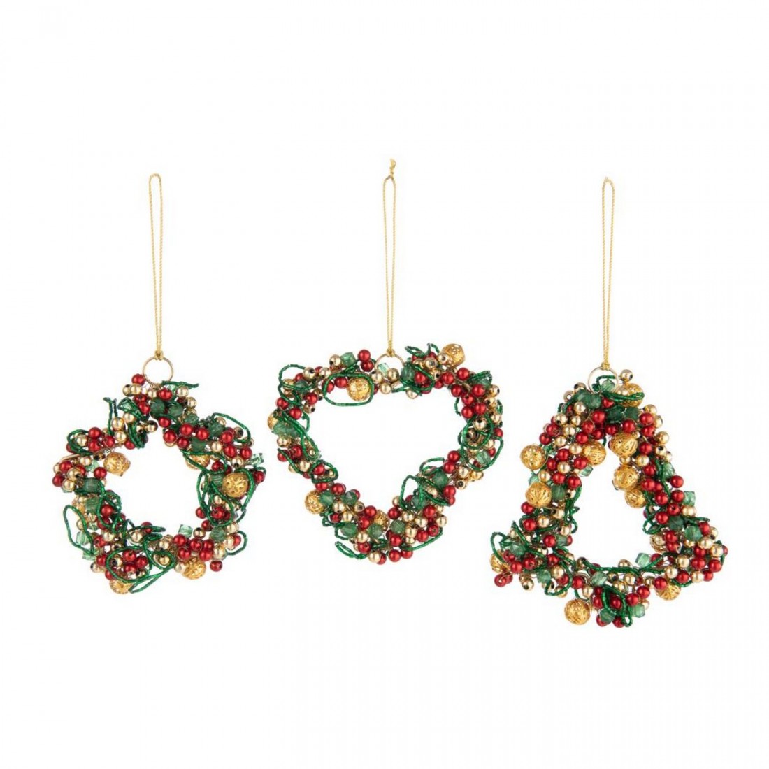 Colgante Estrella/Corazón/Árbol con cascabeles de acrílico multicolor, set de 3 J-Line