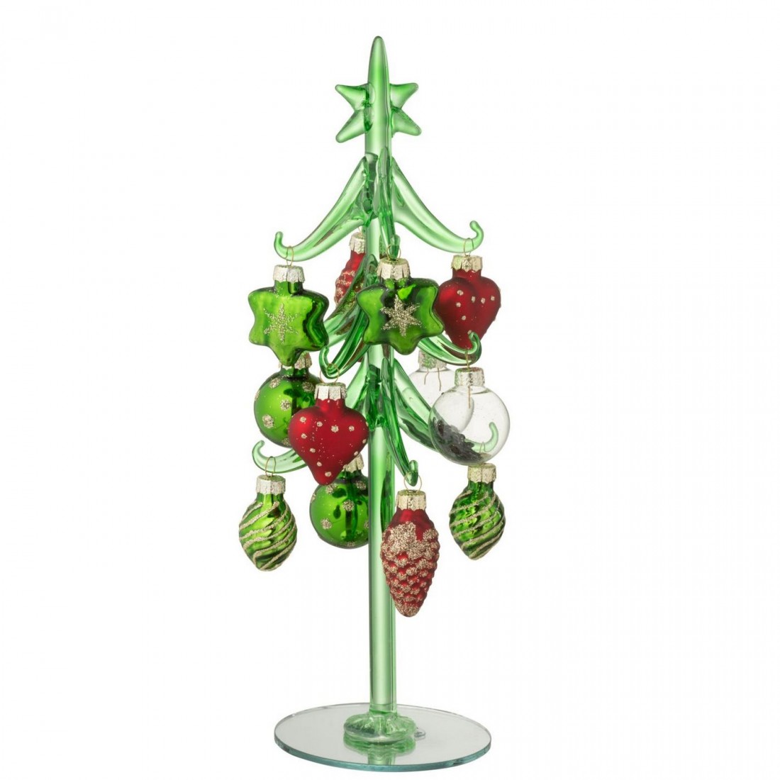 Árbol de Navidad + Bolas de Vidrio Verde Oscuro/Rojo Navidad J-Line
