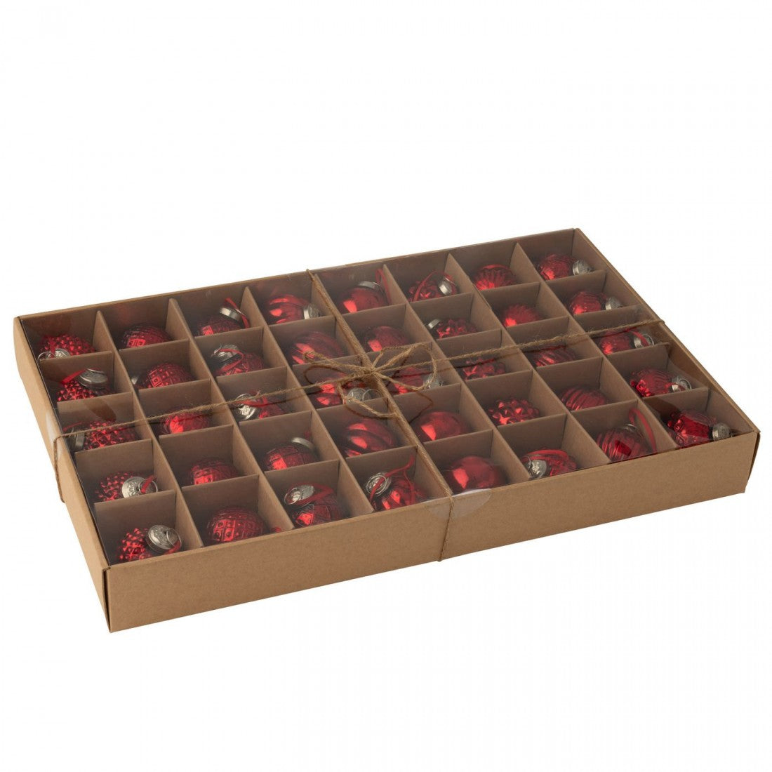 Caja de 40 bolas de Navidad, 8 patrones, cristal rojo navideño J-Line