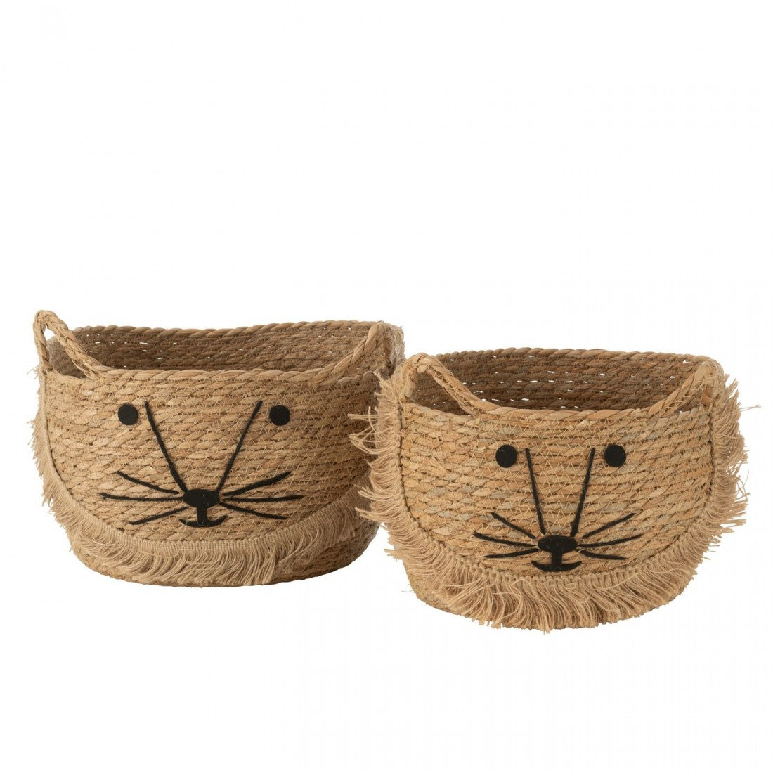 Juego de 2 cestas Kitty de rafia natural/negro J-Line