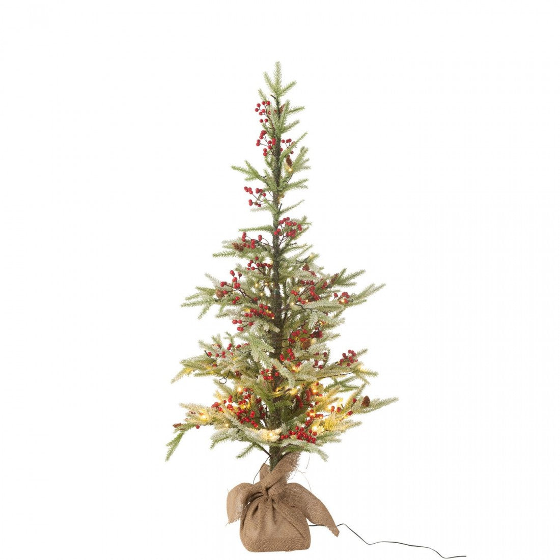 Árbol de Navidad + Saco de Yute + Nieve Artificial LED Verde/Rojo Pequeño H130cm J-Line