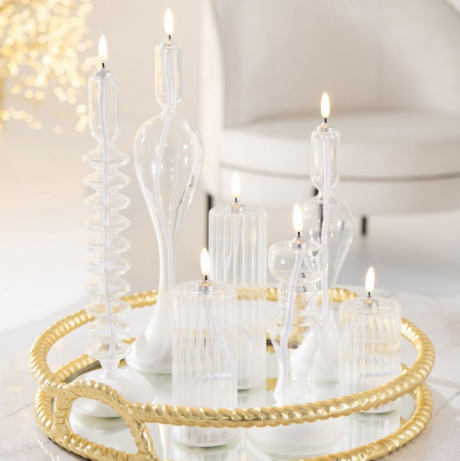 Vela LED de Cristal Rayado Transparente Set de 3 J-Line