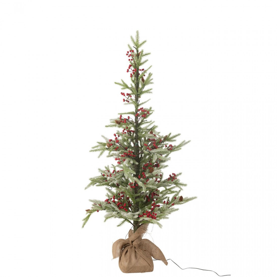 Árbol de Navidad + Saco de Yute + Nieve Artificial LED Verde/Rojo Pequeño H130cm J-Line