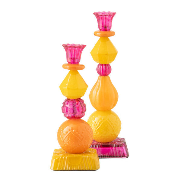 Portavelas de vidrio naranja/rosa pequeño J-Line