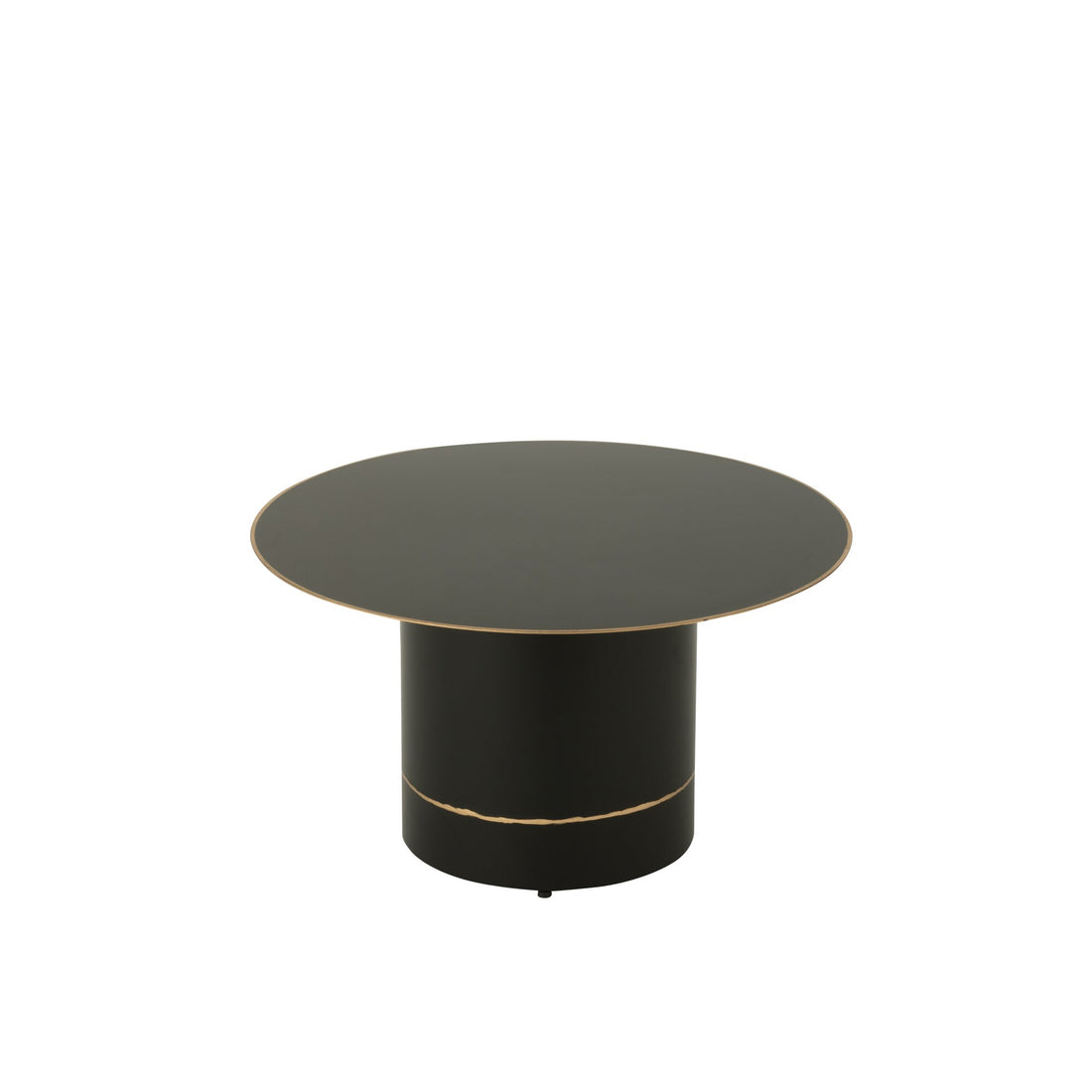 Mesa de centro con base cilíndrica, borde dorado, hierro redondo negro/dorado, pequeña, J-Line