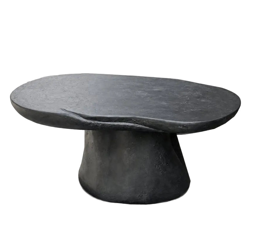 Salontafel Mycelia Vezelcement Houtskool van Pomax, productfoto in houtskool met de volledige vorm in beeld