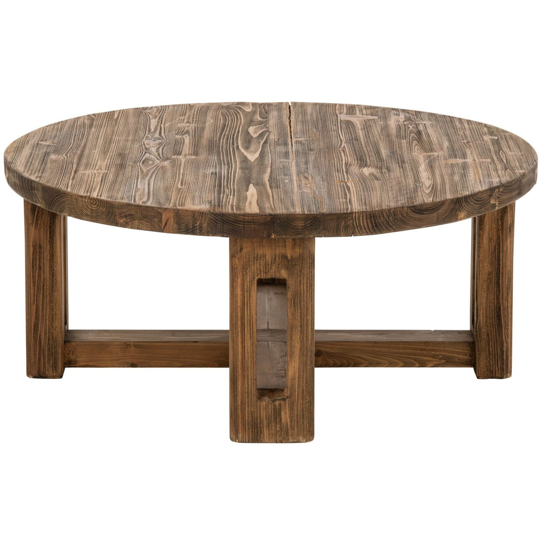Mesa de centro redonda de madera reciclada marrón J-Line