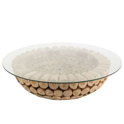Mesa de centro Discos Abierta Madera de Teca Natural/Vidrio J-Line