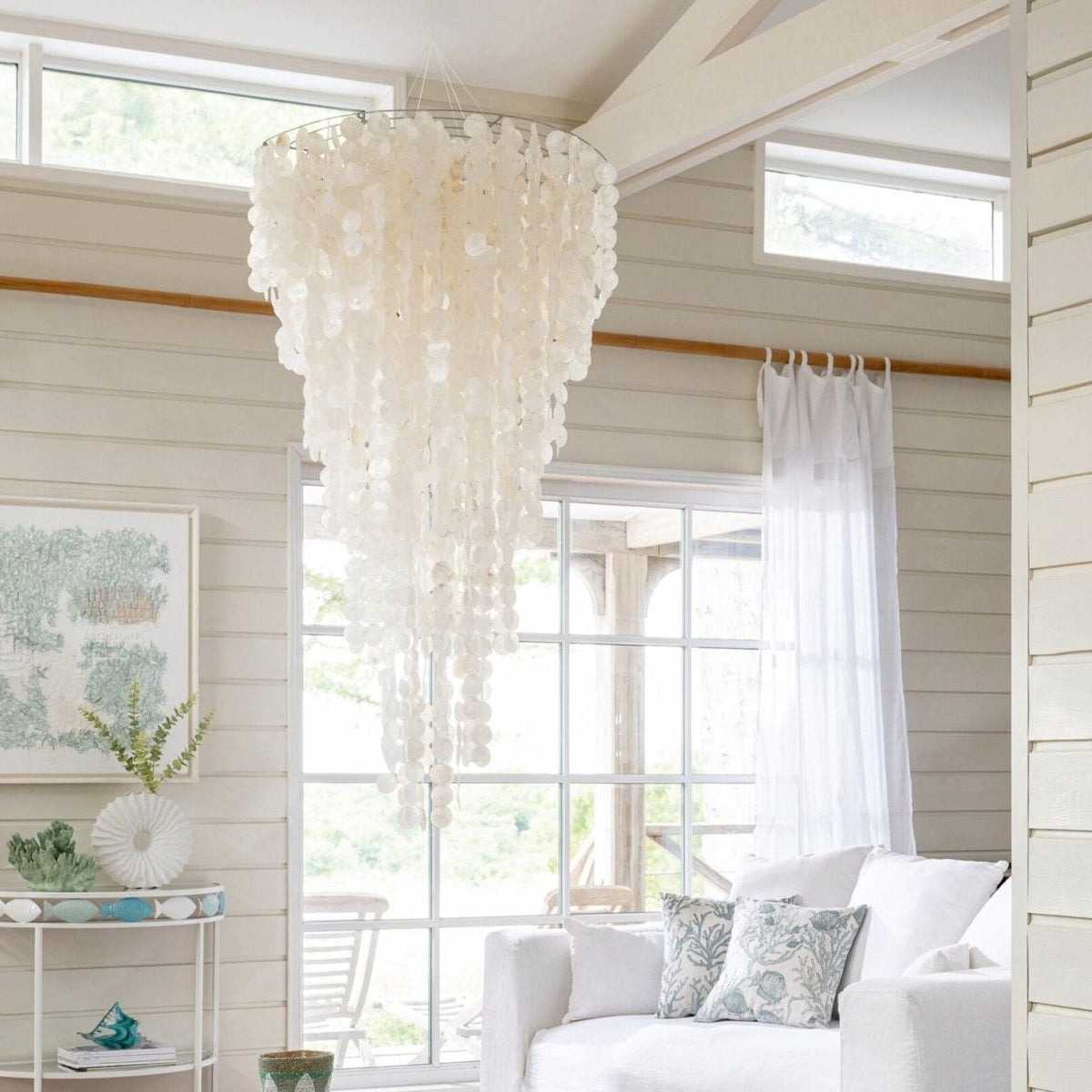 Lámpara colgante de conchas Capiz Blanca Mediana Ø80cm x H150cm J-Line