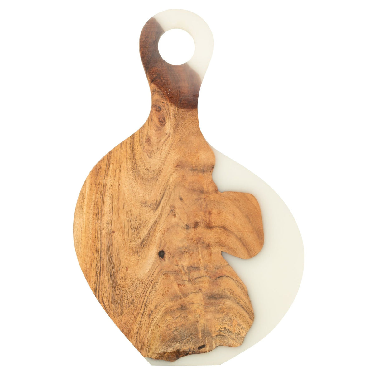 Tabla de servir moderna de madera de acacia/resina epoxi natural/blanco J-Line