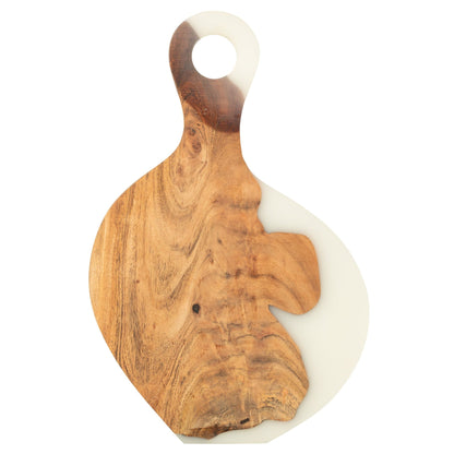 Tabla de servir moderna de madera de acacia/resina epoxi natural/blanco J-Line