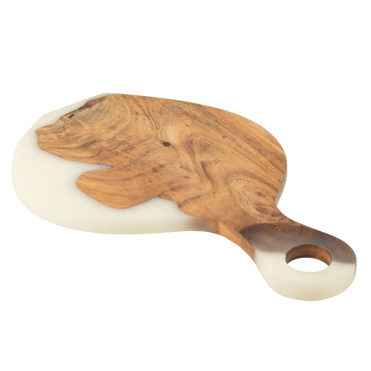 Tabla de servir moderna de madera de acacia/resina epoxi natural/blanco J-Line