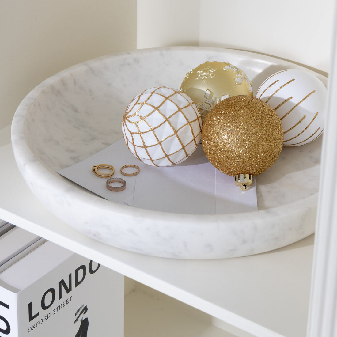 Serving Bowl Marble White - - J-Line - livinglovely.nl