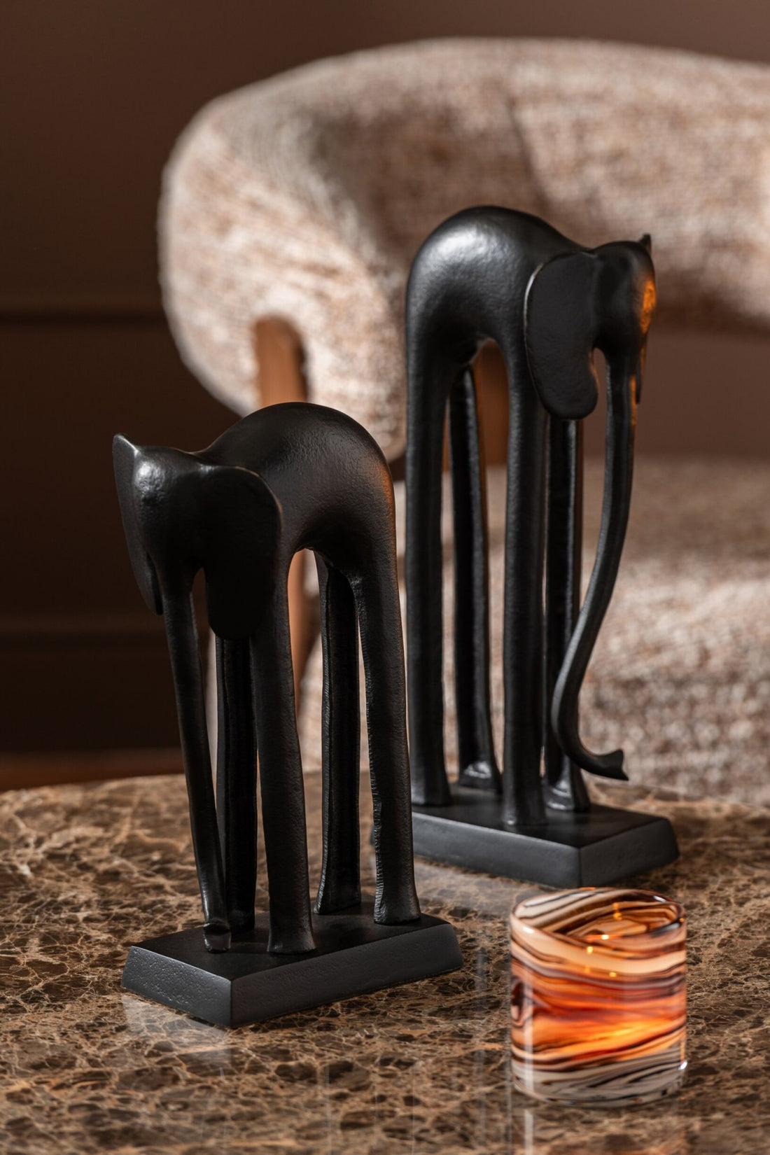 Set de 2 Figuras Elefante Aluminio Negro J-Line