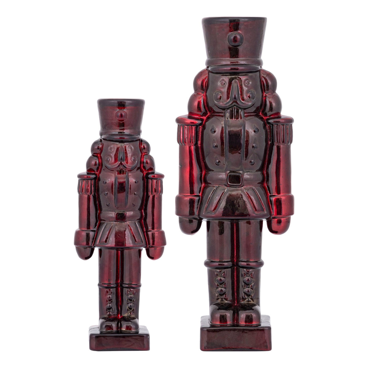 Set Van 2 Breyen Notenkrakers Glas Bordeaux van PTMD, de complete set met beide notenkrakers naast elkaar op witte achtergrond