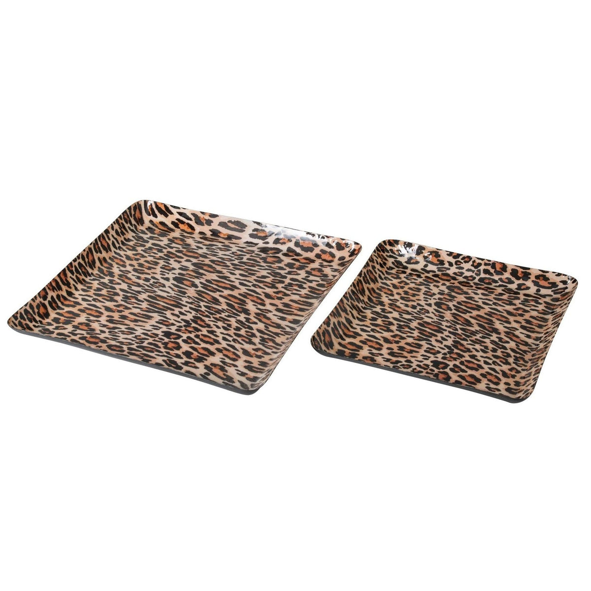 Set de 2 Bandejas Leo Cuadradas Estampado de Leopardo Metal Caramelo/Negro J-Line
