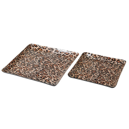 Set de 2 Bandejas Leo Cuadradas Estampado de Leopardo Metal Caramelo/Negro J-Line