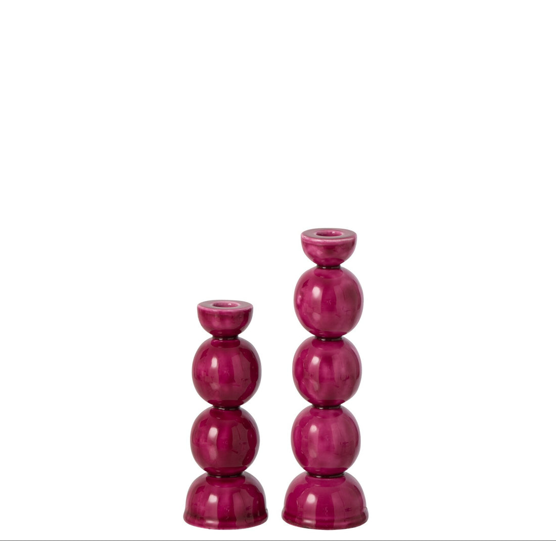 Juego de 2 portavelas de hierro fucsia J-Line