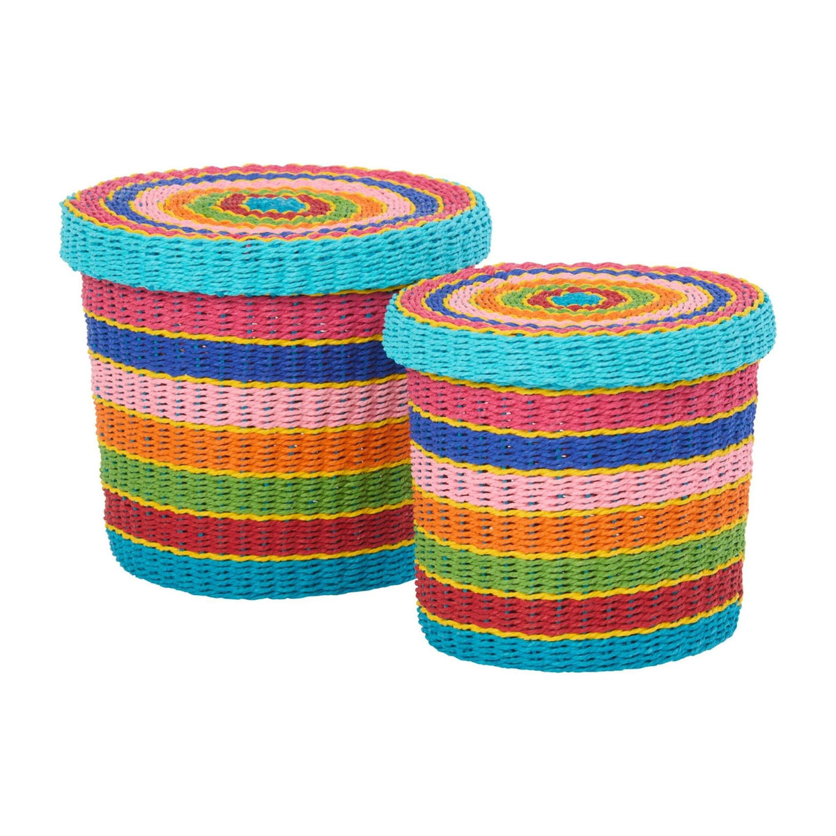 Set de 2 cestas + tapa de papel a rayas multicolor J-Line