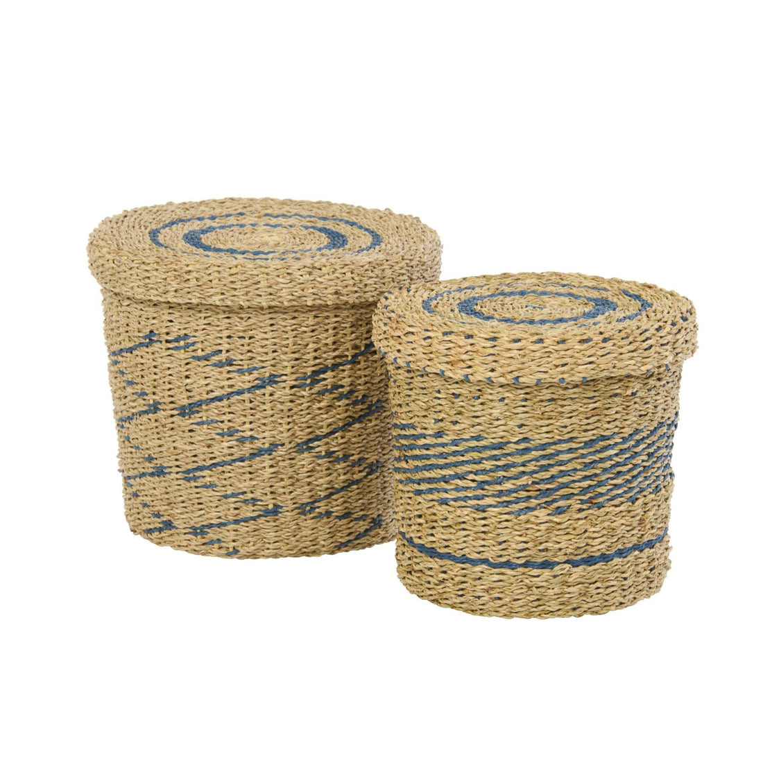 Set de 2 cestas + tapa de papel a rayas natural/azul J-Line