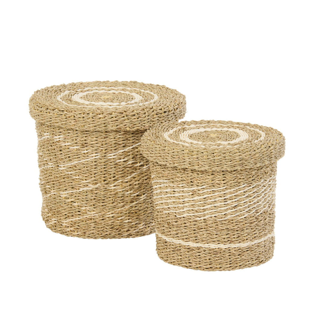 Set de 2 cestas + tapa de papel a rayas blanco/natural J-Line