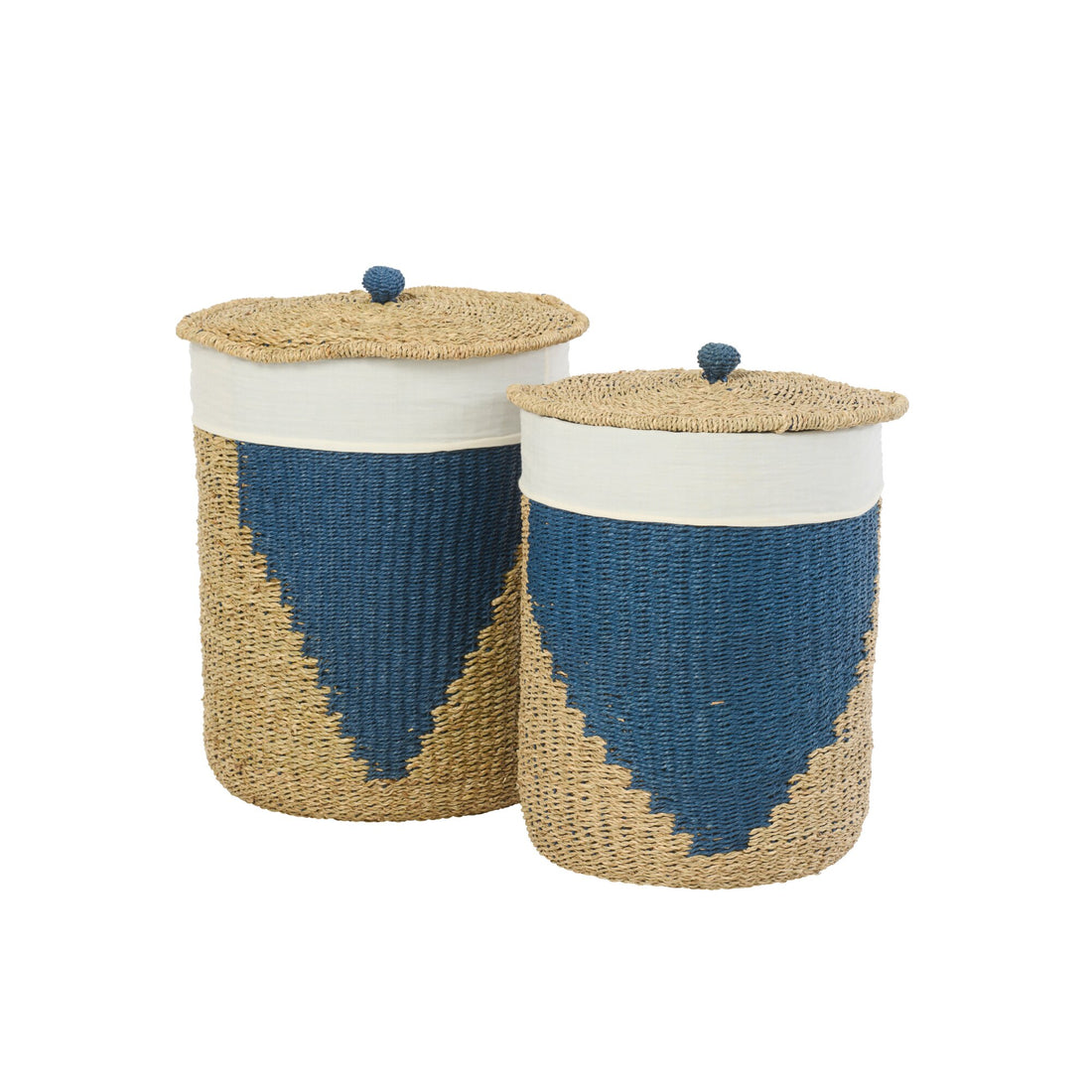 Set de 2 cestas + tapa de papel natural/azul J-Line