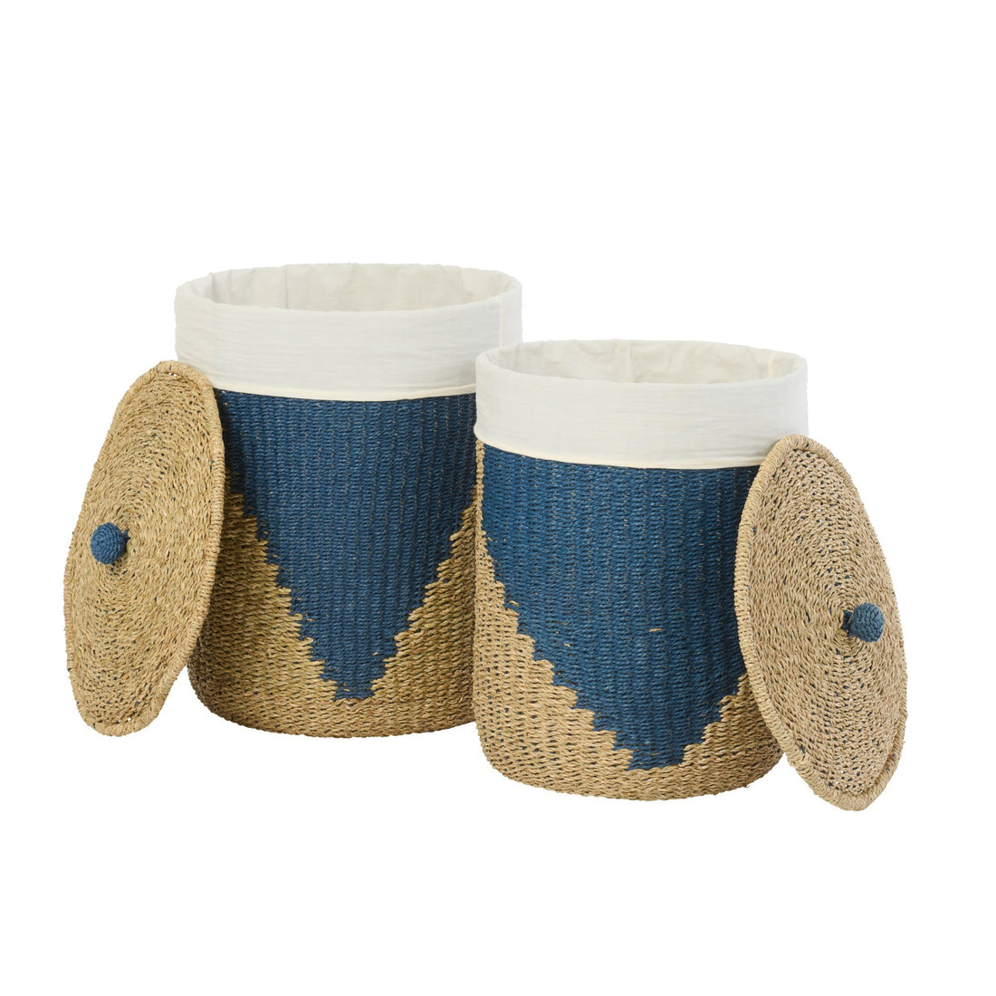 Set de 2 cestas + tapa de papel natural/azul J-Line