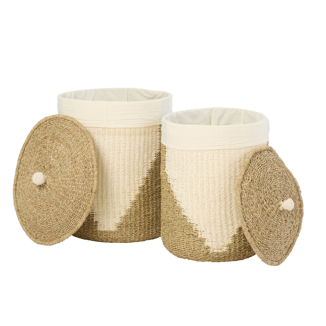 Set de 2 cestas + tapa de papel blanco/natural J-Line
