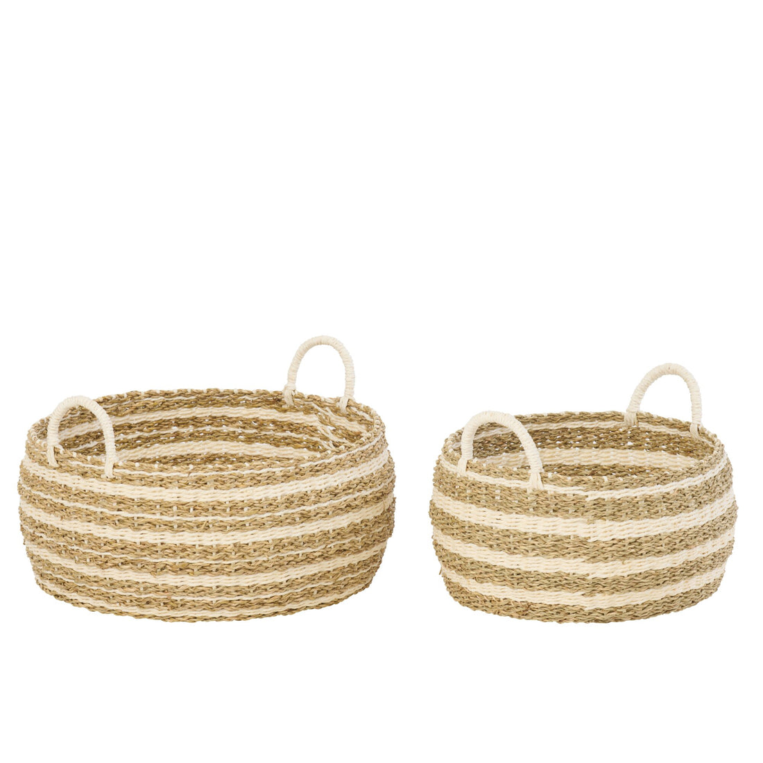 Juego de 2 cestas de papel a rayas blanco/natural J-Line