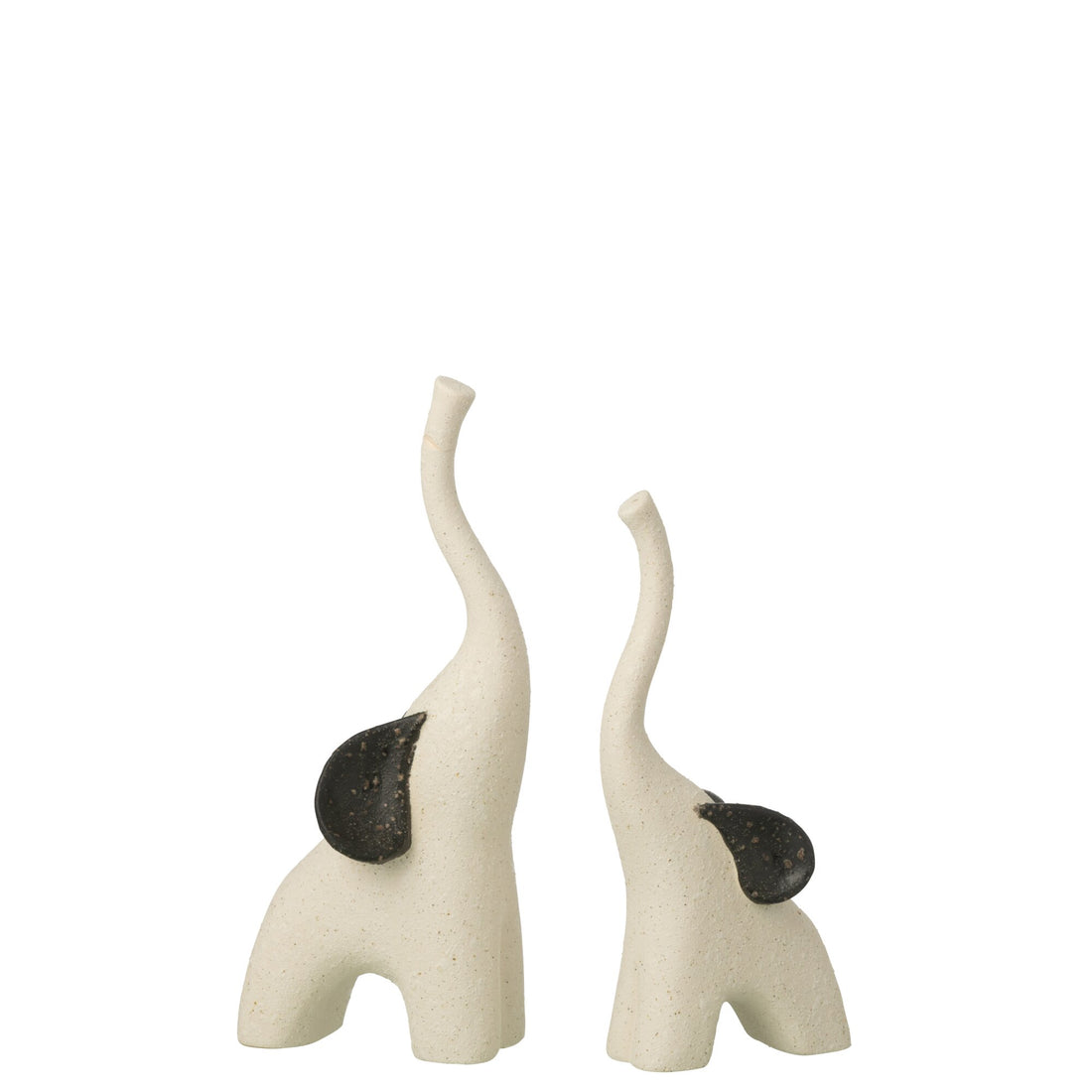 Juego de 2 elefantes modernos de gres blanco roto/negro J-Line