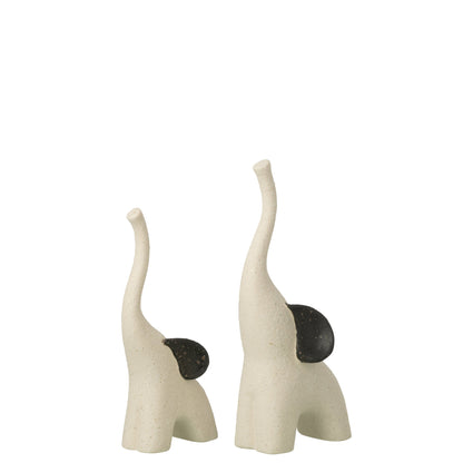 Juego de 2 elefantes modernos de gres blanco roto/negro J-Line
