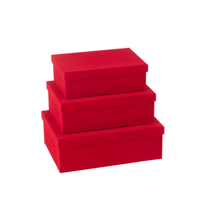 Set de 3 cajas de papel rectangular de terciopelo rojo J-Line