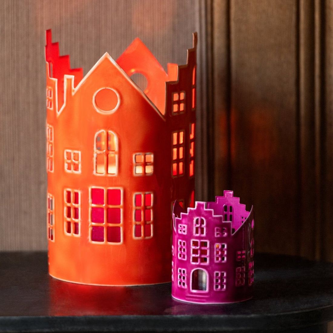 Juego de 3 faroles caseta de hierro naranja J-Line