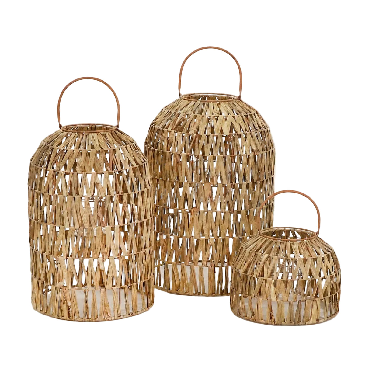 Set Van 3 Lantaarns Nordby Maisblad Naturel van Pomax, productfoto in naturel met de volledige vorm in beeld