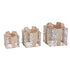 Set Van 3 Cadeaudozen Misk Goud van PTMD, drie LED cadeaudozen in goud met strik naast elkaar op witte achtergrond