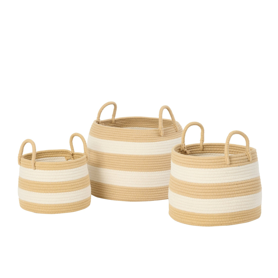 Juego de 3 cestas con asa redondas de rayas de poliéster natural/blanco J-Line