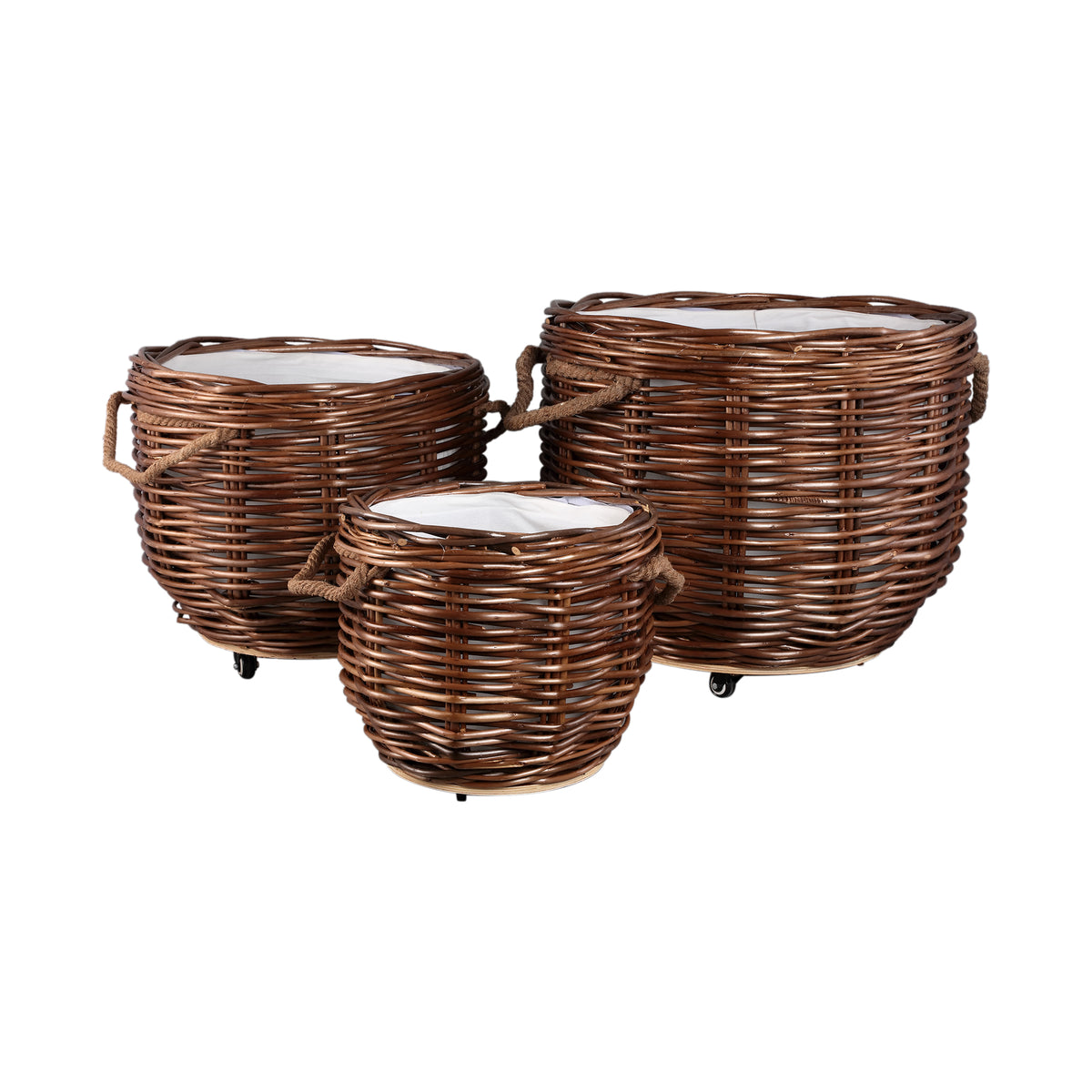 Juego de 3 cestas Darrett Willow marrones con ruedas PTMD