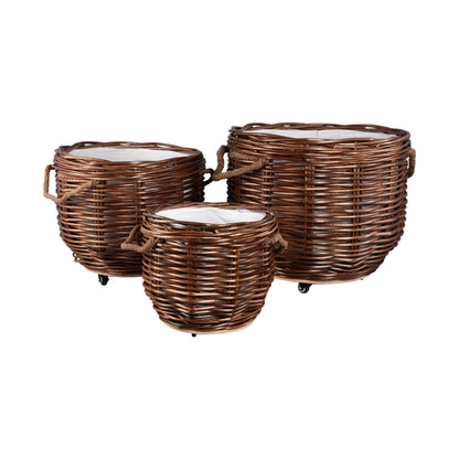 Juego de 3 cestas Darrett Willow marrones con ruedas PTMD