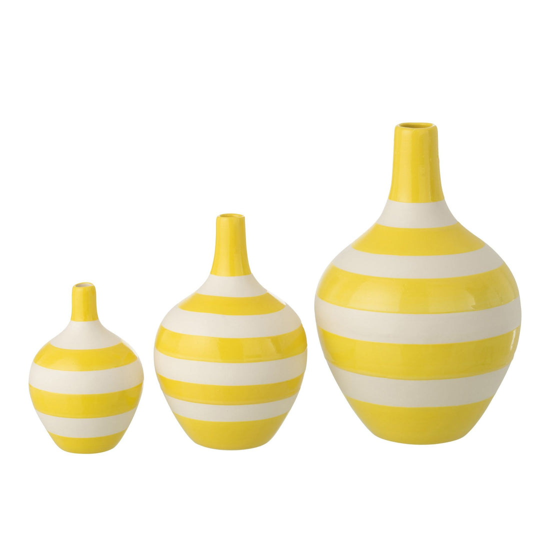 Juego de 3 jarrones de porcelana a rayas blancos/amarillos J-Line