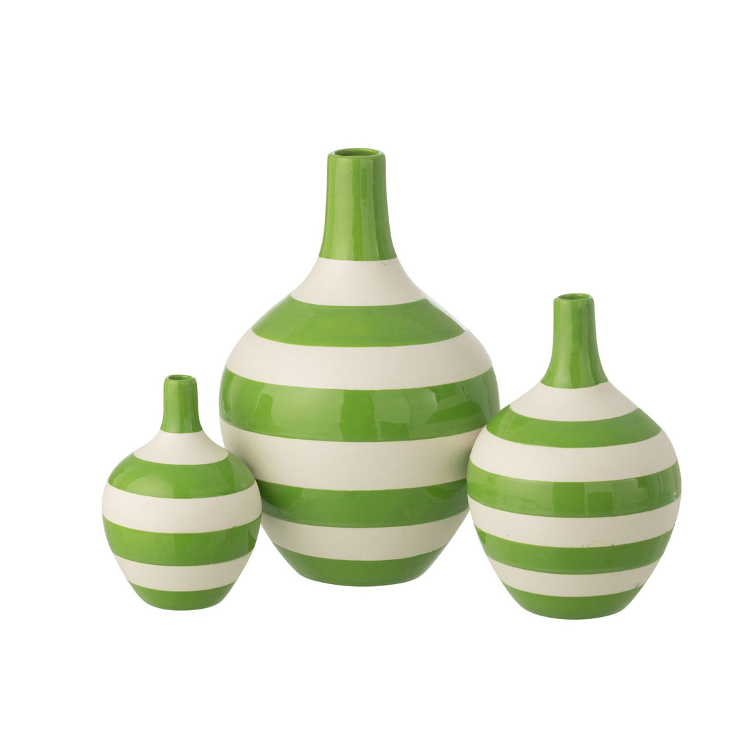 Juego de 3 jarrones de porcelana a rayas blancos/verdes J-Line