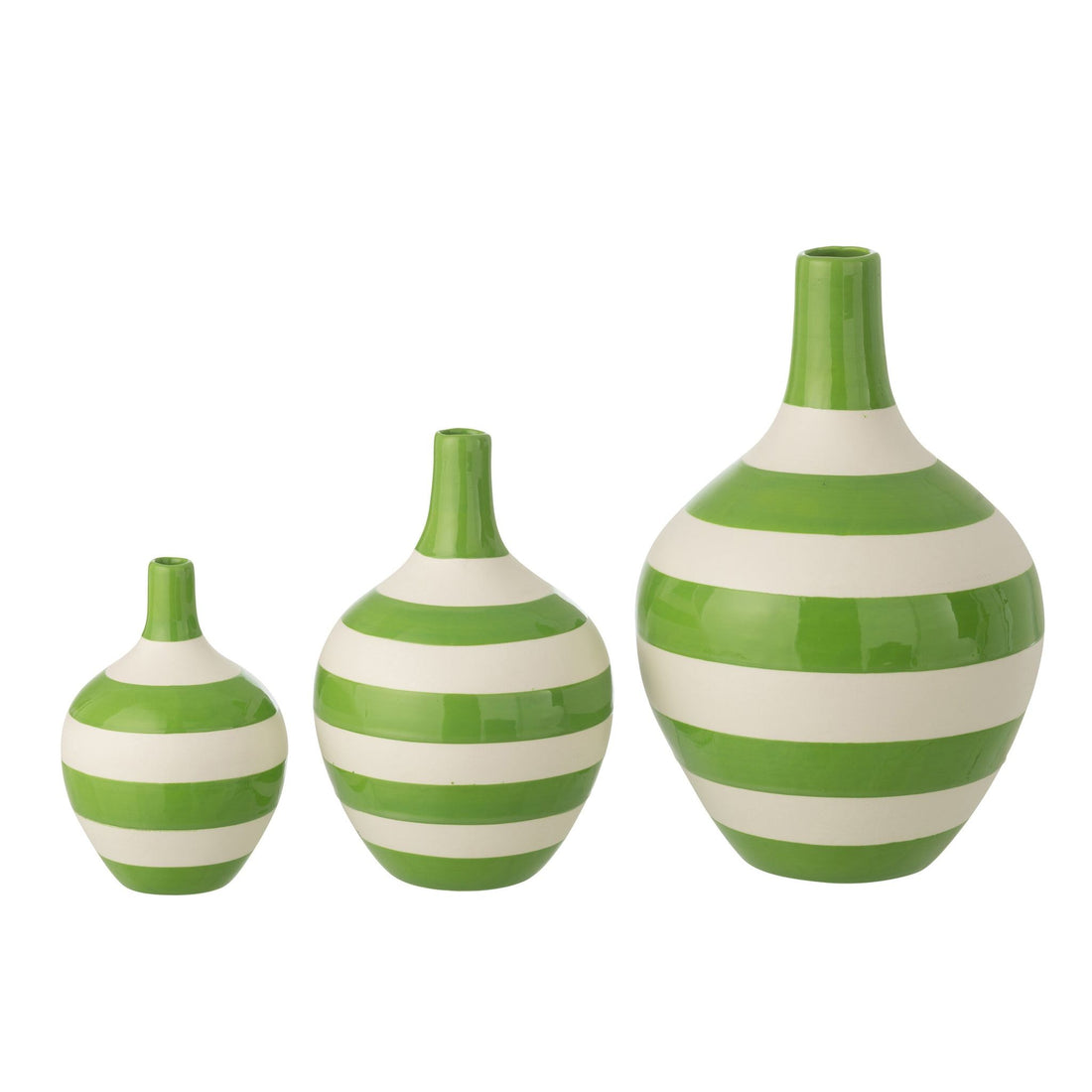 Juego de 3 jarrones de porcelana a rayas blancos/verdes J-Line
