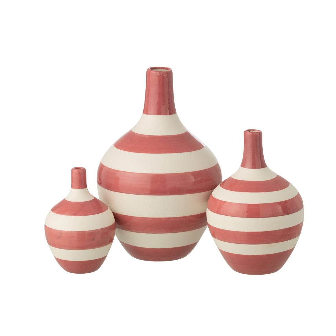 Juego de 3 jarrones de porcelana a rayas blancos/rosas J-Line