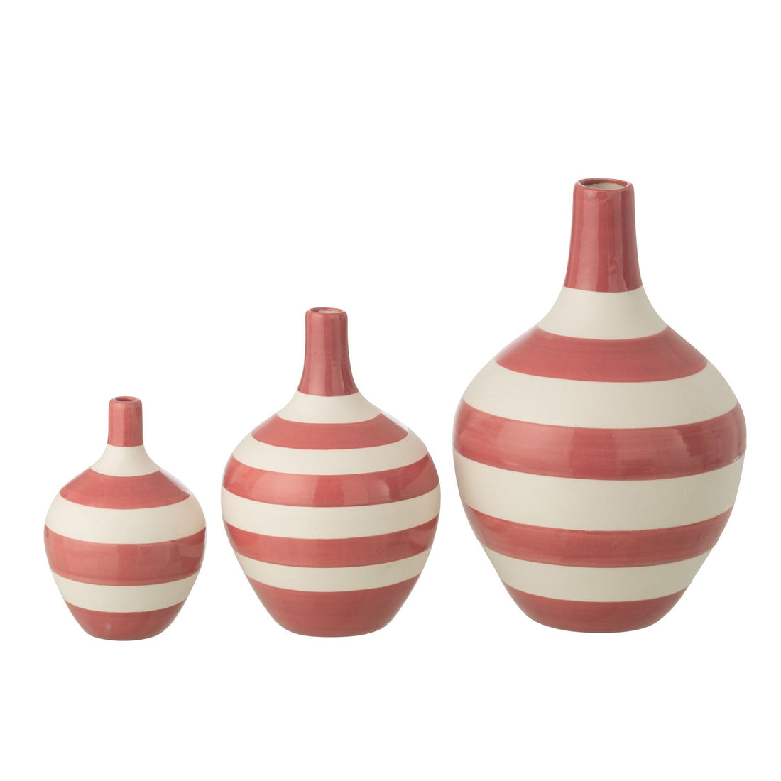 Juego de 3 jarrones de porcelana a rayas blancos/rosas J-Line