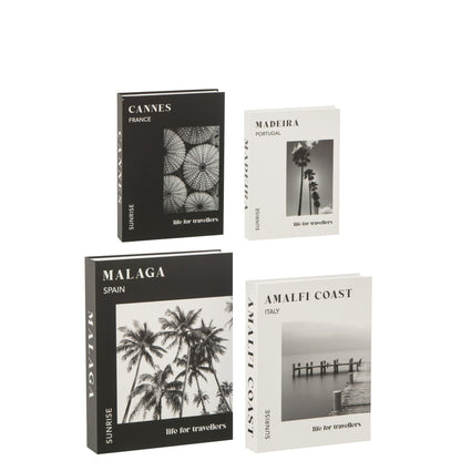Set de 4 Cajas de almacenamiento para libros y papel Blanco/Negro J-Line