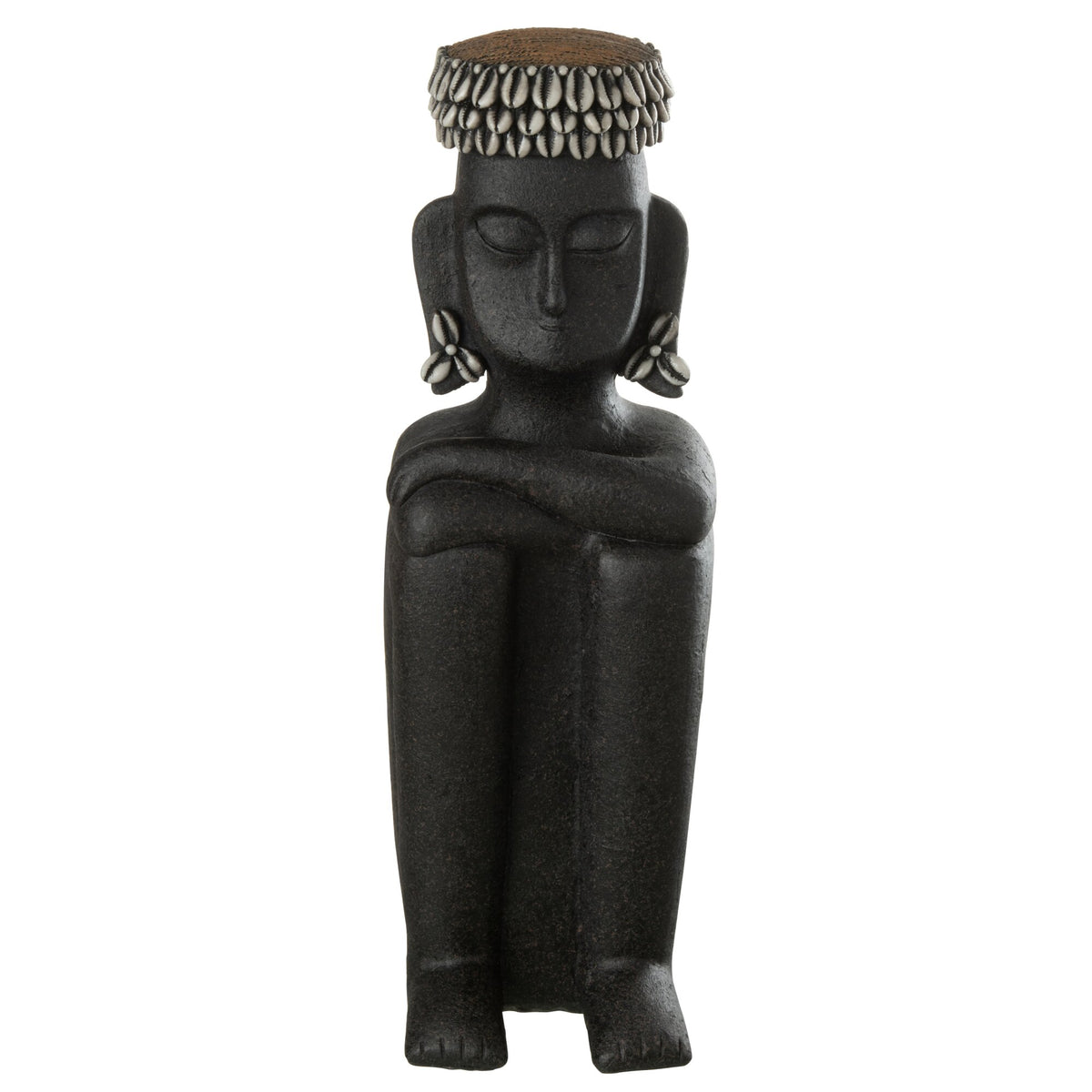 Estatua Sentada Étnica Piedra/Resina Negra Grande J-Line