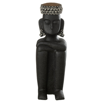 Estatua Sentada Étnica Piedra/Resina Negra Grande J-Line